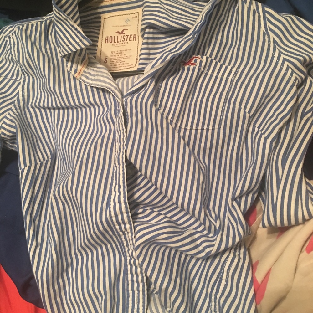 Blue & white striped button up shirt